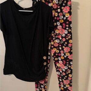 LuLaRoe Black Top and Floral Leggings Set